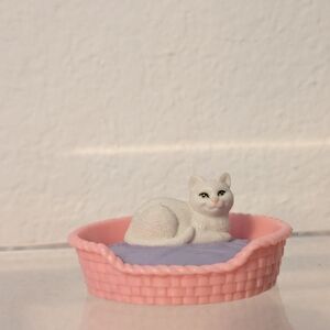Vintage Playskool White Cat and Pink Cat Bed Basket